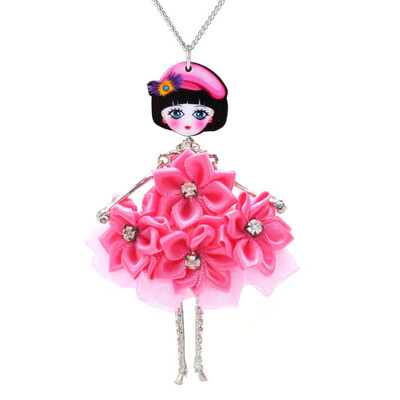 

Fashion Pink Flower Doll Handmade Cute Necklace for Women Jewelry Pendant Statement Necklace Long Chain