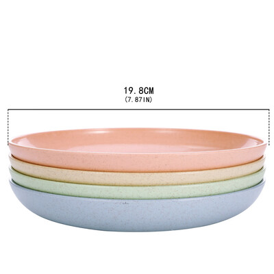 

4Pcs New Wheat Straw Plate Dinner Plate Plastic Plate Cutlery Set