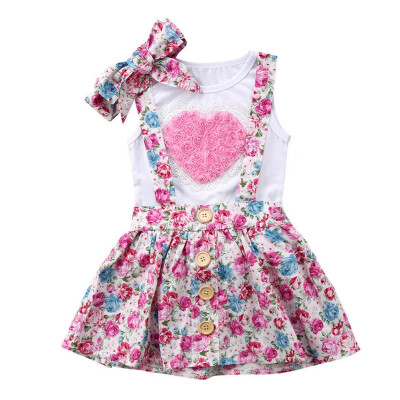 

Kids Girls 3 Pcs Outfits Sleeveless Floral Print Vest TopsShorts Suits with Headband Girls Casual Clothing Summer Sets