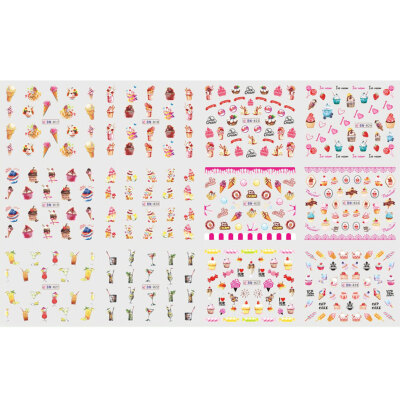 

12 DesignsSheet Ice Creams Cake Water Nail Decal Summer Designs Manicure Nail Art Transfer Sticker