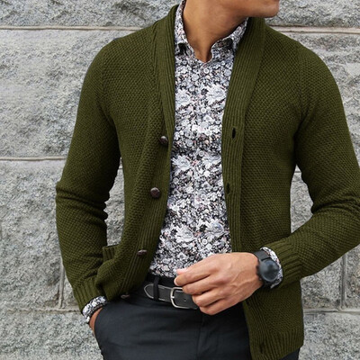 

Mens Thick Lapel Long Sleeve Jumper Cardigan Single Breasted Knit Sweater Coat