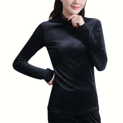 

Autumn Winter New Fashion Slim Half-high Collar Plus Velvet Bottoming Clothes Long-sleeved Women