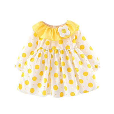 

Children Autumn Girls Cute Dot Print Doll Collar Temperament Long Sleeve Sweet Princess Dress