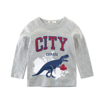 

2018 Cartoon Cotton Autumn Shirt Boy Girls Kids Clothing Children T-shirts Dinosaur Print Long Sleeve T Shirts Stripes Tops