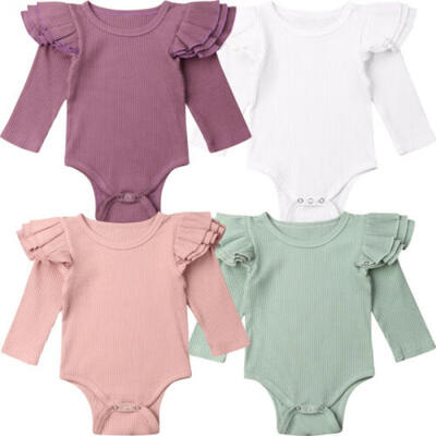 

Infant Baby Girl Solid Ruffle Romper Cotton Jumpsuit Bodysuit Playsuit Outfit US