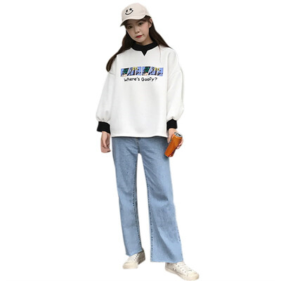 

Women Print Plus Velvet Thickening Sweatshirts Round Collar Long Sleeved Casual Loose Hoodies Autumn Winter Fashion Pullovers