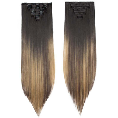 

Full Head Clip Synthetic in Hair Extensions 8 Piece 18 Clips Hairpiece Long Wave Curly Straight for Women