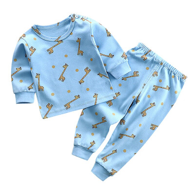 

Autumn Sleepwear Pajamas Baby Kids Girls Boys Cartoon Print Outfits Set Long Sleeve Blouse TopsPants Sleepwear Pajamas