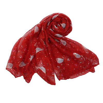 

Gobestart Women Ladies Long Cute Winter Christmas Robin Bird Patten Print Scarf Wrap