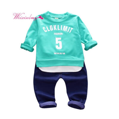 

Toddler Boys Clothing Sets autumn Baby Sets Cotton Infant Tracksuits Kids Letter SweatshirtJeans For Boys