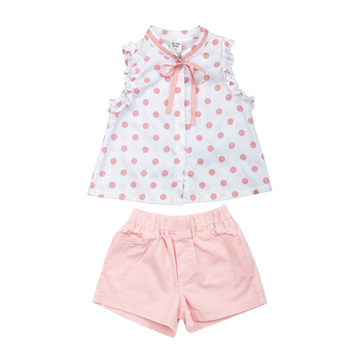 

2Pcs Girls Sleeveless Shirts&Skirt Set Dotted Two-piece Dress Cotton Kids Fashion Clothing Outfits Pink For 3-8T 140CM