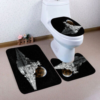 

Toponeto 3PCS Christmas Bathroom Non-Slip Pedestal Rug Lid Toilet Cover Bath Mat Set