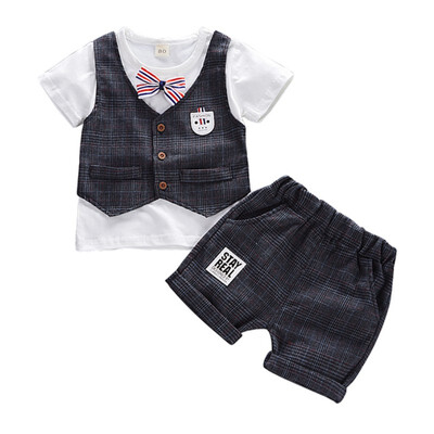 

Summer Childrens Clothing Baby Boys Vest Three-Piece Childrens Short-Sleeved Vest Shorts Clothing Set Fashion Newborn Clot