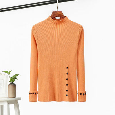 

Autumn And Winter Korean Style Sweet Sweater Women Solid Color Slim Fit Knitted Pullover Trend Button Female Jumpers