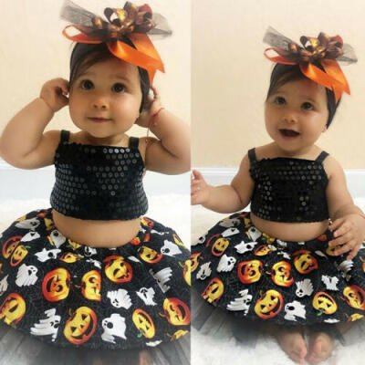 

Toddler Baby Girl Halloween Outfits Crop Tops Tutu Skirt Dress Cake Smash Dress