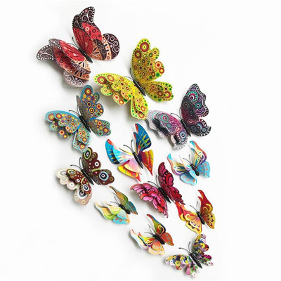 

12Pcs 3D Double layer Butterfly Wall Sticker on the wall for Home Decor DIY Butterflies Fridge Magnet stickers Room Decoration
