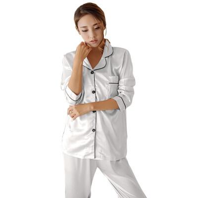 

Womens Sexy Silk Satin Pajamas Set Long Sleeve Sleepwear Pajamas Suit Female Two Piece Sleepwear Nightwear P4