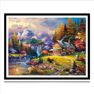

DIY Diamond Painting Villa Cabin Round Diamond Embroidered Cross Stitch Crystal Diamond Painting 3040