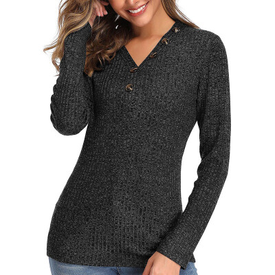 

Hot Sale Women Fashion Casual All-match Autumn And Winter Sweater V-neck Button Long-sleeved Slim Solid Color Sweater