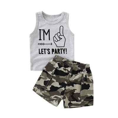 

Children Clothes Summer Kids Boys Sleeveless Letter Print Tops T-shirtCamouflage Shorts Baby Casual Outfits Sets