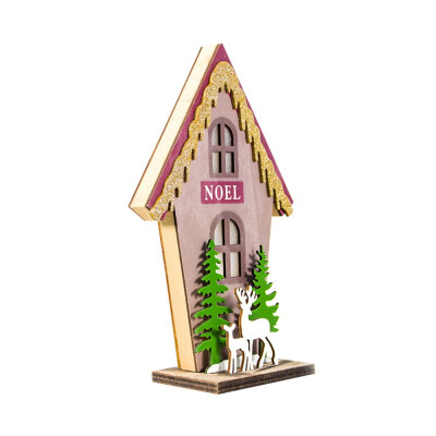 

Color Painted LED Light Up Wooden House Christmas Desktop Ornament Luminous Xmas Holiday Decor Supplies