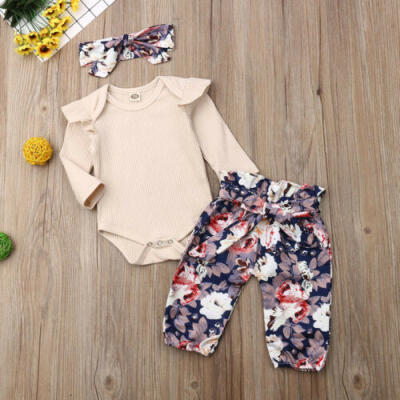 

3PCS Newborn Infant Baby Girls Clothes Playsuit Romper Pants Bodysuit Outfit Set