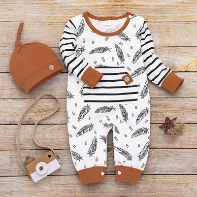 

Hot Spring Autumn Casual Jumpsuits Toddler Baby Striped Leaves Printing Long Sleeve Kids Rompers