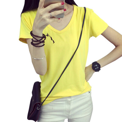 

Solid Color Summer Slim Fit Basic Top Casual Women V Neck Short Sleeve T-Shirt