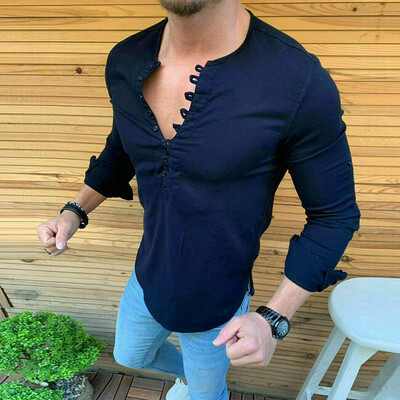 

Toponeto Mens Baggy Cotton Linen Solid Long Sleeve Retro T Shirts Tops Blouse