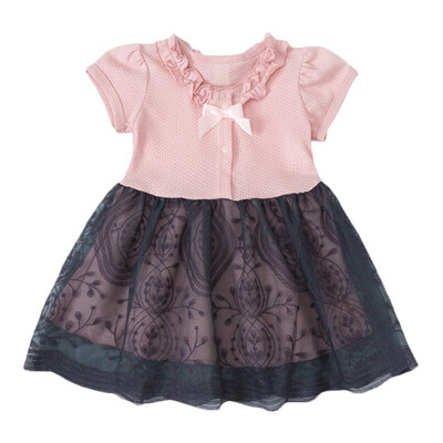 

Summer Kids Girls Casual Short Sleeve Bowknot Design Dress Costume Baby Children Mesh Dresses