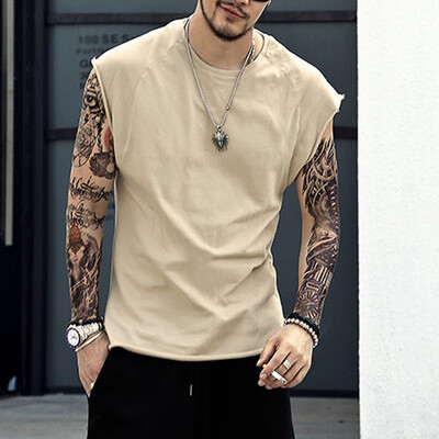 

Men Shirt Tank Solid Muscle Tee Fitness Tops Sleeveless Round Neck Body Building