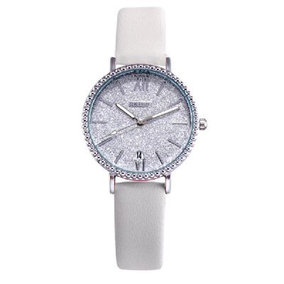 

Fashion Women Brilliant Starry Night White Dial Quartz Watch Student Calendar Alloy Case PU Leather Band Wrist Watch