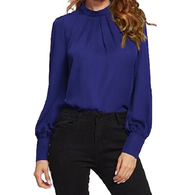 

Women Summer Autumn Plus Size Sexy Blouse Hollow Collar Fashion Commute Solid Color Long Sleeve Chiffon Shirt