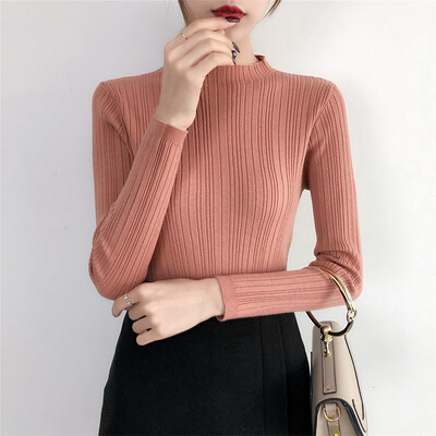 

Women Fashion Casual Autumn Winter Half-high Collar Bottoming Shirt Long-sleeved Sweater Blouse