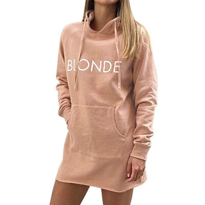 

Casual Womens Clothing Fashion Casual All-match Hooded Sweatershirt Letters Print Pocket Decoration Hoody Dress