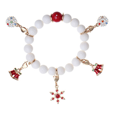 

New Elastic Line Lovely Christmas Bracelet White Red Beads Removable Bells Snowflakes Snow Flower Pendant Charm Bracelet