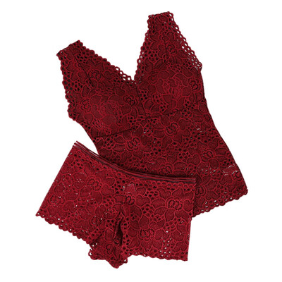 

Fashion Sexy 2 piece Woman Lace Sexy Underwear Women Solid Color Bras&Panties Set Wire Free Push Up V-neck Bra Sets