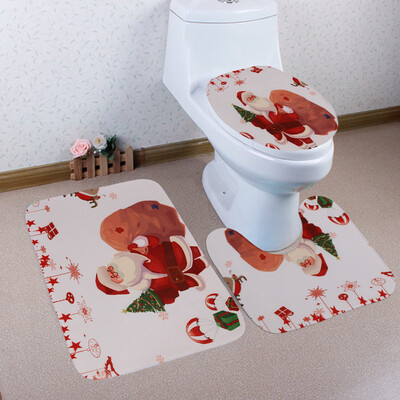

Tailored 3PCS Christmas Bathroom Non-Slip Pedestal Rug Lid Toilet Cover Bath Mat Set