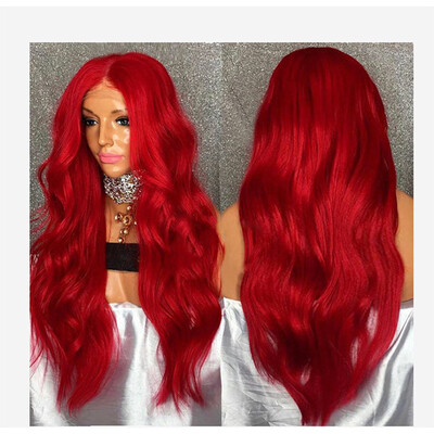 

Tailored Womens Fashion Front lace Wig Red Synthetic Hair Long Wigs Wave Curly Wig