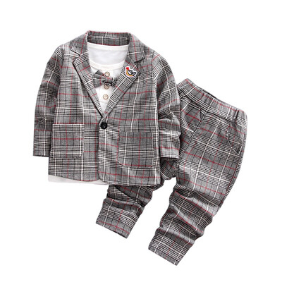 

0-4T Autumn Baby Boy Long Sleeve Gentleman Soft Cotton Shirt TopsPlaid CoatsLong Pants Trousers Toddler Outfits