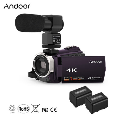 

Andoer 4K 1080P 48MP WiFi Digital Video Camera Camcorder Recorder with 2pcs Rechargeable Batteries External Microphone Novatek 9
