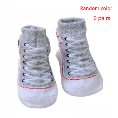 

6 Pair Random Color Newborn Three-dimensional Socks Boy Girl Striped Infant Deodorant Sweat-absorbent Cotton Floor Sock