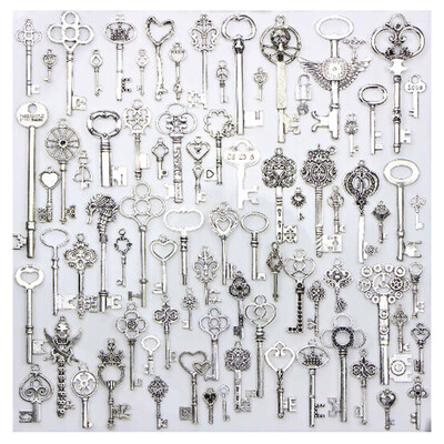 

85pcs Antique Vintage Silver Skeleton Key Charms Set DIY Pendant Jewelry Making Supplies
