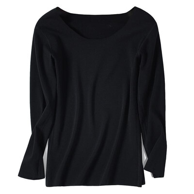

Fashion Women Autumn Solid Color T-Shirt Seamless O Neck Long Sleeve Warm Thin Soft Bottoming Top