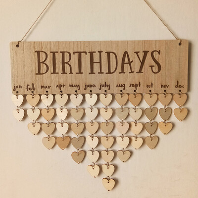 

Toponeto Wood Birthday Reminder Board Birch Plaque Sign Family &Friends DIY Calendar A