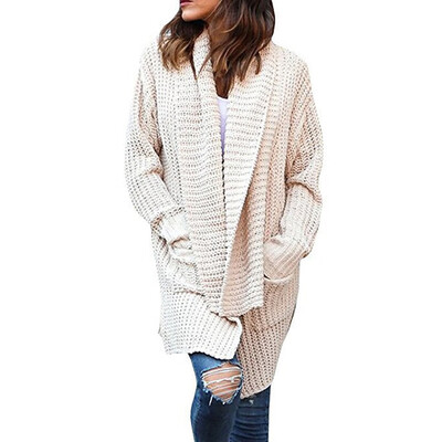 

Women Plus Size Autumn Winter Long Sleeve Fashion Solid Open Front Knit Sweater Knitwear Outwear Coat