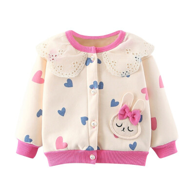 

Cute Baby Girl Clothes Cartoon Rabbit Pattern Girls Jackets Coats Toddler Kids Jacket Outwear Button Tops Warm Children Clothing