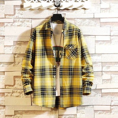 

Toponeto Mens New Fashion Casual Plaid Shirt Turn-down Collar Shirt Long-Sleeved Tops