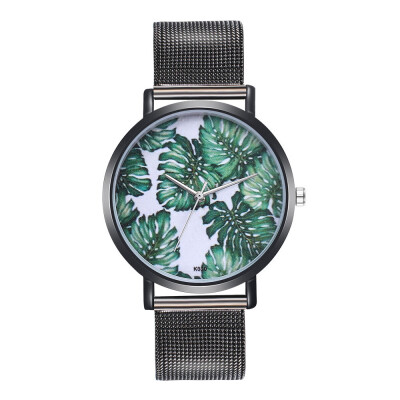 

〖Follure〗Woman Fashion Plant Pattern Alloy Steel Strap Analog Quartz Round Watch