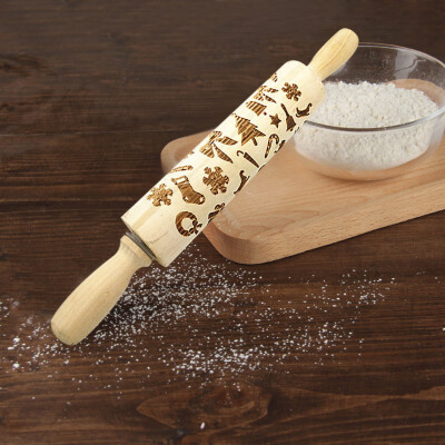 

Tailored Kitchen Wood Rolling Pin Engraved Carved Embossed Christmas Rolling Pin ToolBig